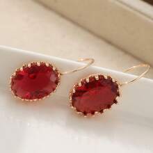 1 Pair Classic Minimalist Women's Earrings, Rose Red Oval Synthetic Cubic Zirconia Earrings, Elegant Earrings, Suitable For Wearing On Holidays And Weddings, Perfect Gift Choice - Rose Gold - View 3