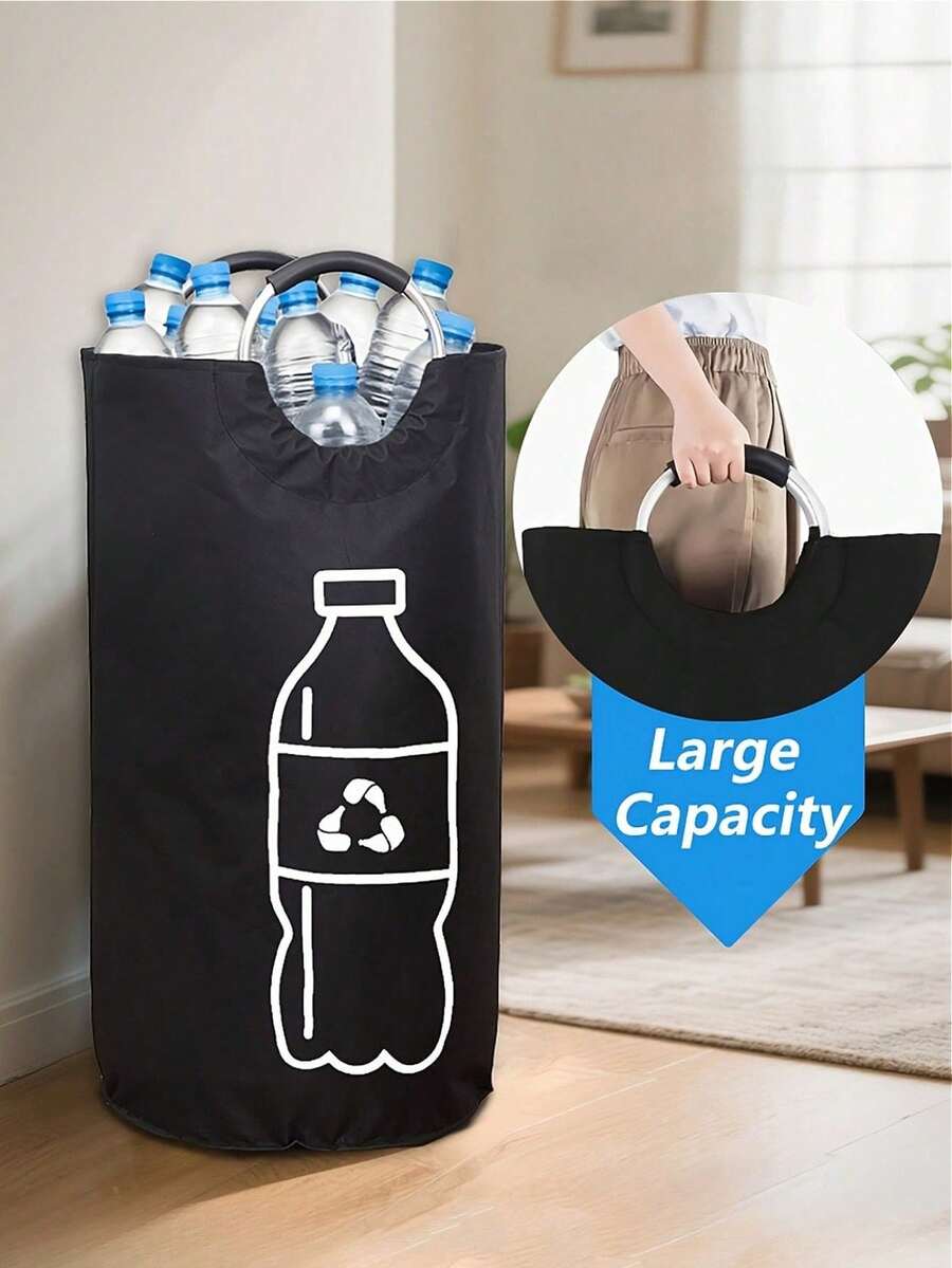 大容量可折叠回收箱 - 圆柱形开口设计，多功能塑料瓶收纳篮，节省空间的可折叠整理盒，经久耐用且易于清洁，无需电源，家用回收箱，瓶子收纳，现代美观，结构坚固，适合公寓生活 - 彩色 - 查看 1