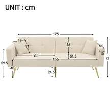 Previous Reference: WF200993995B, Reclining Sofa Bed, Gold Legs, With Cushions And Side Storage Pockets - Beige - View 9