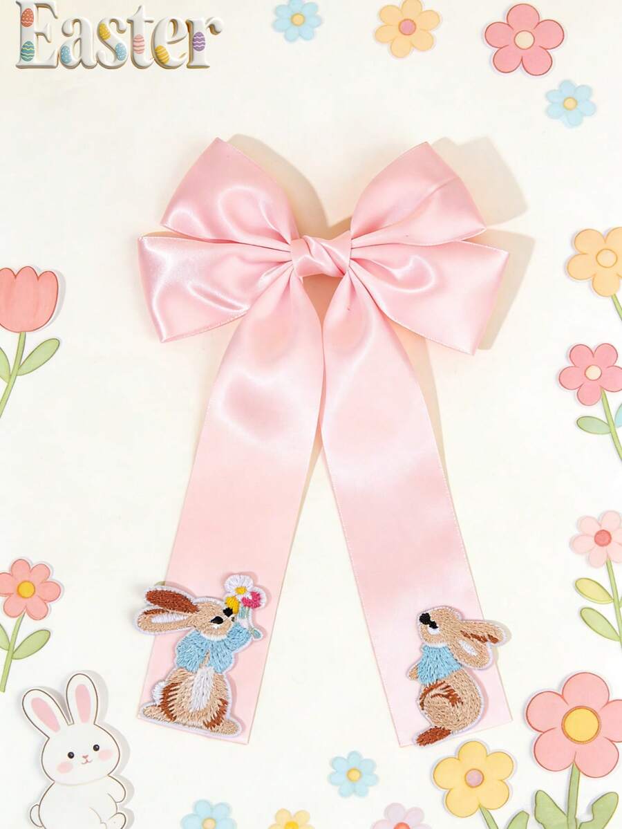 1 Stück Osterhasen Haarbögen für Mädchen, große Haarclips mit Hasenbestickung, süße Seidenhaarklemmen im Stil für Festivals, Partys, Urlaubsoutfits, Teenager Haaraccessoires - Verschiedenfarbig - Übersicht 1