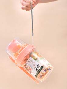 1pc Breakfast Salad Cup,Breakfast Food Container Jar,Creative Double-Layer Salad Cup,Portable Fruit & Vegetable Light Food With Fork Cover,Suitable For Yogurt,Oatmeal,Fruit,Slimming Fitness Diet Cup,Travel Water Cup,For Picnic Camping,Kitchen,School. - Multicolor - View 7