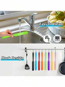 Silicone Spatula Scraper Spoon, Heat-Resistant Cake Cream Peanut Butter Mixing Scraper, Non-Stick Bread Scraper Rubber Kitchen Mixer Scraper, Long - Multicolor - View 4