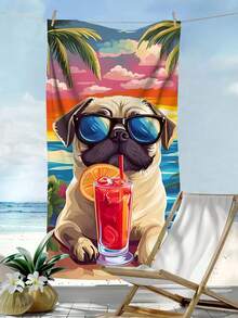 1pc Dog Drinking Beverage Printed Beach Towel, Super Soft Microfiber, Lightweight & Quick Dry, Summer Beach Mat, Large Pool/Bath Towel, Suitable For Beach, Swimming, Fitness, Camping, Yoga, Holiday Gift Bathroom Decor - A - View 7