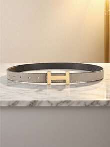 1.4 Cm Wide New Women's Belt With Korean Simple Design And Gold "H" Shaped Cross Buckle - Multicolor - View 19