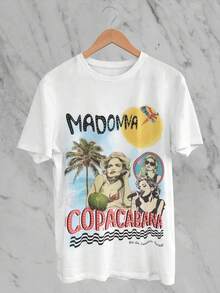 Tshirt Feminina Estilosa Estampada Madonna Memória Fashion Estampada Lançamento Camiseta 100% Algodão Camisetão Solta Oversized Plus Size Camiseta-Maresia - Branco - Visão 1