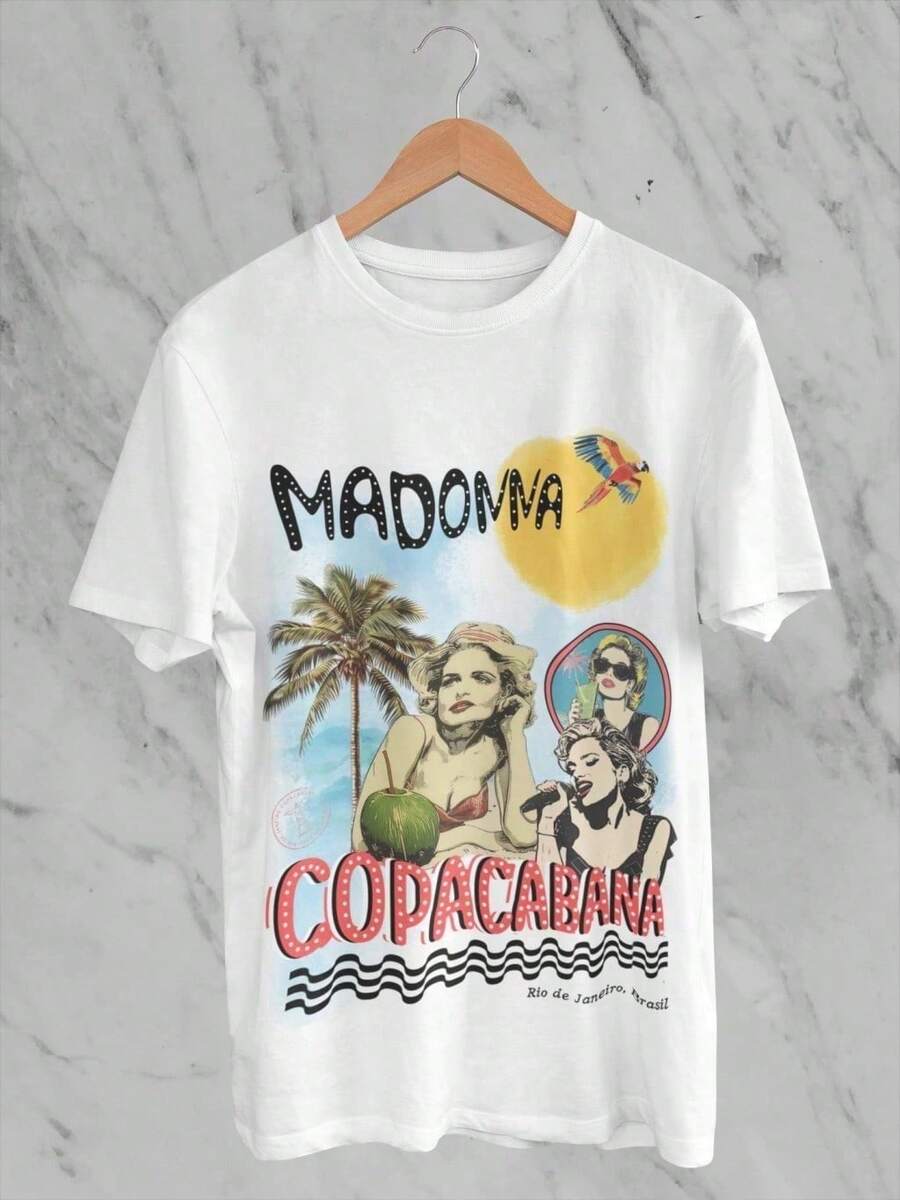 Tshirt Feminina Estilosa Estampada Madonna Memória Fashion Estampada Lançamento Camiseta 100% Algodão Camisetão Solta Oversized Plus Size Camiseta-Maresia - Branco - Visão 1