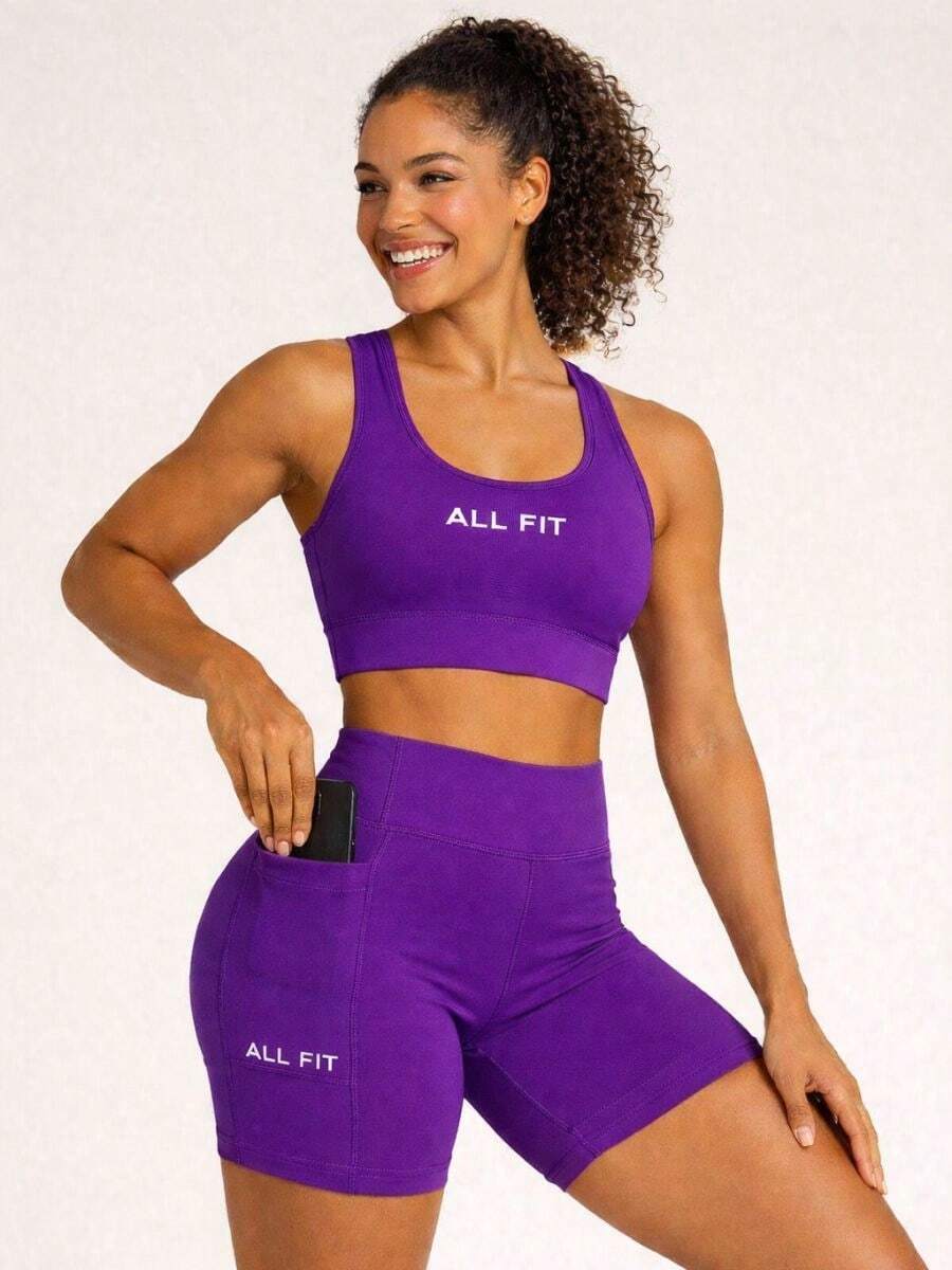 BLACKOUT POLYAMIDE TANK TOP AND SHORTS SET WITH POCKET - Morado - Ver 1