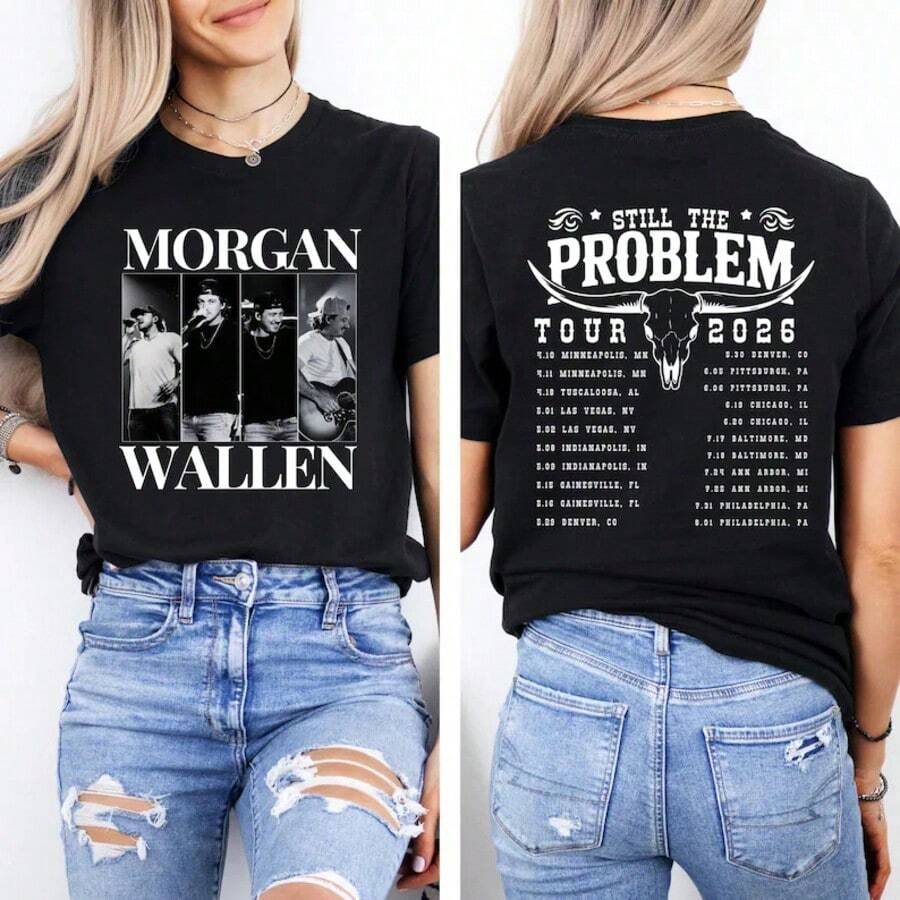 Morgans Wallen Still The Problem Tour 2026 Shirt, Comfort Country Music Tee, Vintage Morgans Wallen Shirt, Fan Gift Top - 黑色 - 查看 1