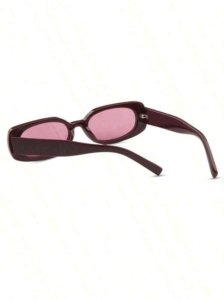 1 Pair Women's Burgundy Oval PC Frame Solid Color Retro Small Frame Personalized Casual Fashion Street Snap Minimalist Glasseswomen Fashion Glasses Valentine's Day - 酒紅色 - 查看 1