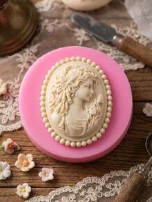 1 pieza/2 piezas Molde de fondant con marco retro, molde de silicona con cabeza de diosa de cabello largo y rosa, para manualidades de chocolate, decoración de pasteles y pudines, proyectos de joyería y arcilla polimérica - Rosa - Ver 11