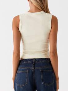 Women Y2k Button Down Tank Tops Casual Summer Ribbed Sleeveless Tees Shirts Basic Slim Fit Vest Shirts Aesthetic Crop Tops Streetwear - 杏色 - 查看 2