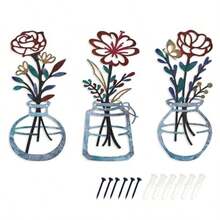 Pigort 3 piezas Flores de metal para pared para sala de estar y recámara arte de pared de metal rústico floral para decoración del hogar - como en la foto - Ver 4