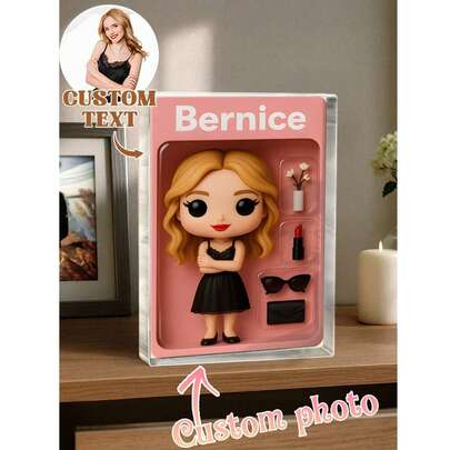 Customized Doll Portrait, Personalized Digital Portrait Art, Custom Photo To Cartoon Acrylic Plaque, Wedding Souvenirs, Personalized Acrylic Memorabilia, Anniversary Gifts, Perfect Memento For Special Ones, Personalized Photo Stand, Office Decor, Elegant Living ,Forever Love
