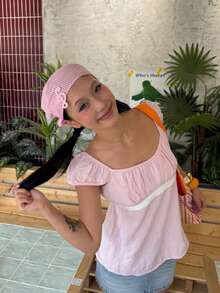 Tops De Mujeres For Going Out Cap Short Sleeve Scoop Neck Tees Dots Print  Pelpum Top Shirt Harajuku Vintage Clothes Y2K Loungewear - Hồng - Xem 4