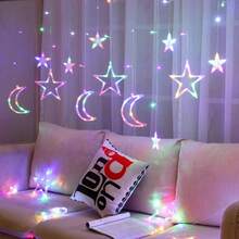 Star Moon Curtain String Lights,126 LED Romantic Star Moon Curtain String Lights With 8 Modes,Battery Powered (Not Included) String Night Lights - Multicolor - View 7