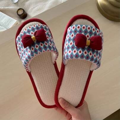 XIXITIAO 1 Pair Cute Bow & Heart Pattern Comfortable Lightweight Slippers, Fashionable Indoor Quiet Slippers With Fairy Aesthetic, Suitable For All Seasons