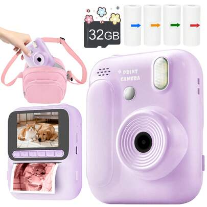 1080P HD Children's Camera, 48MP Ultra-Clear Photos, Lightweight & Portable, 1080P HD Video Recording, 8X Optical Zoom Anti-Shake, Timer Shooting, Christmas/Birthday Gift, Includes 4 Rolls Of Printing Paper, Suitable For Family/Friends/Partners/Youth, Travel And Outdoor Adventure (Blue) (1300mAh Rechargeable Battery)