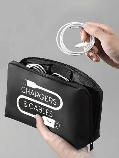 便携式数码收纳包，带拉链数据线收纳袋，印有卡通数据线字母图案，适用于运动相机、U盘、数据线和充电器——小巧便携，内部隔层设计，可收纳摄影器材、健身器材及配件（兼容相机配件），情人节礼物，送给爸爸和男朋友的节日礼物