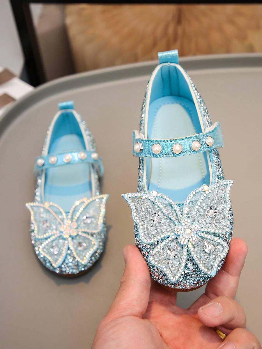 Sweet Princess Toddler Shoes Bow Rhinestone Pearl Flat Shoes For Baby Girls - Blue - View 1