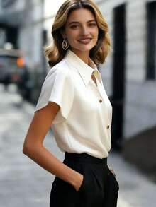 2026春夏女士衬衫，优雅设计搭配精致纽扣，适合办公室、居家及日常旅行穿着。 - 乳白色 - 查看 3