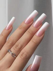 150片装矩形美甲贴纸，粉白渐变软胶美甲贴，肤色与白色渐变，可DIY美甲，简约百搭风格，15种尺寸，适合女性美甲用品 - 粉色 - 查看 3