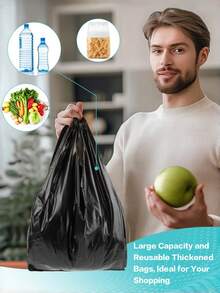 200个/15.75*23.62英寸厨房浴室垃圾袋,6卷/50个背心式垃圾袋,适用于办公室、厨房、卧室垃圾桶,黑色便携耐用垃圾袋 - 彩色 - 查看 5