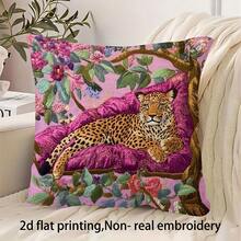 1Pc Luxury Pink Decorative Throw Pillow Cover - 17.7*17.7 Inches, 2D Printed Cheetah & Floral Design Cushion Case, Suitable For Bed, Living Room, Bedroom, Non-Embroidered Decorative Pillow Case, Machine Washable With Zipper, Gifts For Family Friends, Sofa Accessories (No Insert) - Multicolor - View 10