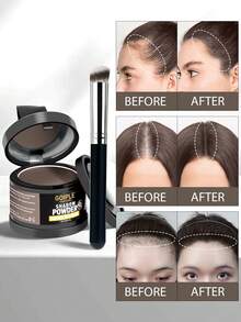 Goiple 5g Polvo fijador para la línea del cabello, resistente al agua, cobertura instantánea, ocultador de raíces, reparación de peluca de encaje, adecuado para rellenar sienes, cejas, barba, malla de peluca y frente, herramienta de maquillaje para mejorar el ocultador de bordes, incluye espejo pequeño, borla esponjosa y pincel para la línea del cabello. - Negro - Ver 2