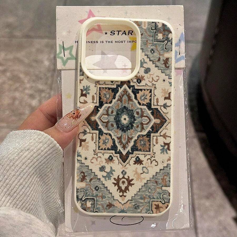 中东风格单件装 TPU 材质复古花卉波斯地毯图案手机壳,兼容 17 Pro Max/17/16 Pro Max/15/13/12/11、S20 FE/A15/S24/A55 以及 Redmi Note 11/12/13 Pro,全包软质保护套 - 白色 - 查看 1