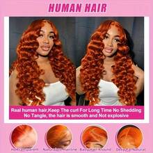 34英寸 13x4 蕾丝前假发，混合真人发，预先拔毛，200%密度，水波纹高清蕾丝前假发，真人发透明前额无胶假发，带婴儿发，女士专用，#350 姜黄色 - S350 - 查看 8