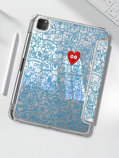 This Beautiful And Adorable Cartoon/Anime Heart-Shaped Doodle Double-Sided Acrylic Crystal Clear Back Cover Is Shock-Resistant , Suitable For The 7th, 8th (10.2-Inch), And 10th Generation IPads. It Has A Built-In Pen Slot, Supports Sleep/Wake Function, And Multiple Folding Stand Modes, Making It An Ideal Holiday Gift.