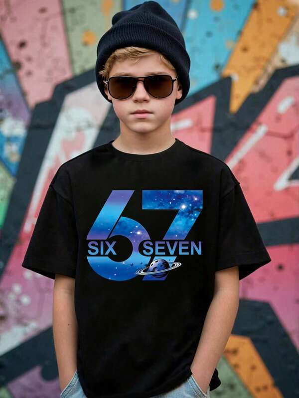 青少年男孩卡通图案印花短袖T恤