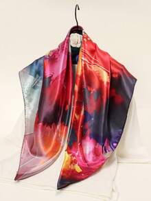 1pc Women's 2026 Spring/Summer Fashion Riverside Oil Painting Digital Print 90*90cm Bandana Head Scarf, Casual Versatile Headband, Multifunctional Headwear, Suitable For All Seasons - Multicolor - View 2