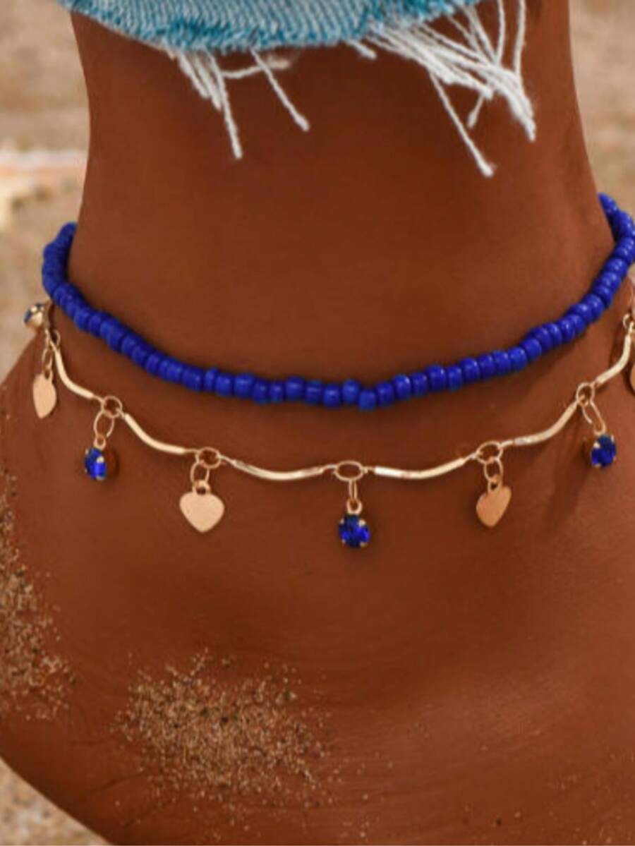1 Set Summer Versatile Retro Casual Ocean Style Layered Anklet, - Multicolor - View 1