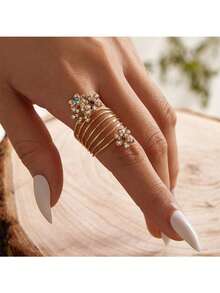 1 pieza Anillo de primavera con flor de perla exagerada y de moda - Amarillo Oro - Ver 13