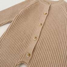 New Autumn/Winter Baby Knitted Jumpsuit, Unisex Infant Thick Ribbed Romper, Fashion Versatile Knitted Bodysuit - Khaki - View 8