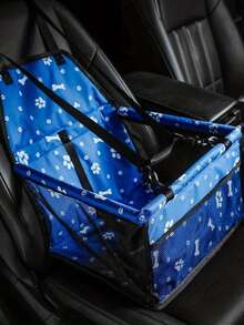 Pet Reinforce Car Booster Seat For Dog Cat Portable And Breathable Bag With Seat Belt Dog Carrier Safety Stable For Travel Look Out,With Clip On Leash With PVC Tube - Blue and White - View 2