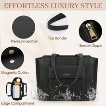 NEWHEY Fashionable Tote Bag, Unisex High-Quality PU Leather Large Capacity Work Tote Bag With Zipper, Waterproof, Elegant Handbag, Anti-Theft Wallet, Travel, Casual, Business, Lightweight - Multicolor - View 7