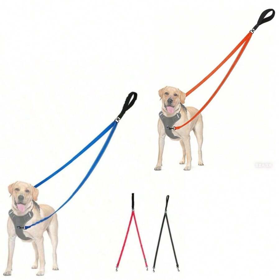 2-Point Control Dog Leash, Can Be Used With Anti-Pull Chest Harness, Thick Reflective Traction Rope, Dog Training Leash, Convertible To Single Rope, Suitable For Medium To Large Dogs - Multicolor - View 1