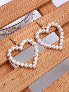 Faux Pearl Heart Drop Earrings - 白色 - 查看 5