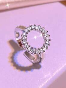 1pc Necklace, 1pc Ring, 1 Pair Earrings Luxury Elegant Interlocking Jewelry Set - Silver - View 6