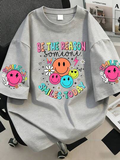 Casual Plus Size Pattern Round Neck T-Shirt, Suitable For Summer Holiday