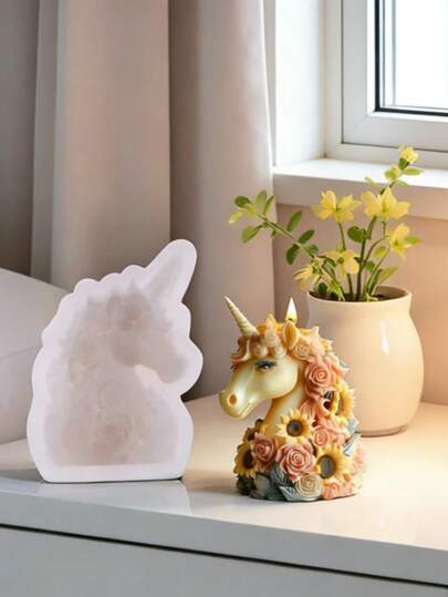 1pc Flower Unicorn Silicone Candle Mold, DIY Dreamlike Unicorn & Floral Candle Silicone Mold