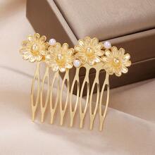 1pc Vintage Plant Casual Zinc Alloy Side Comb, Suitable For Women Everyday Hair Accessory, Gift, Hair Accessories, Haircomb, Headpiece,Travel,Birthday - Multicolor - View 7