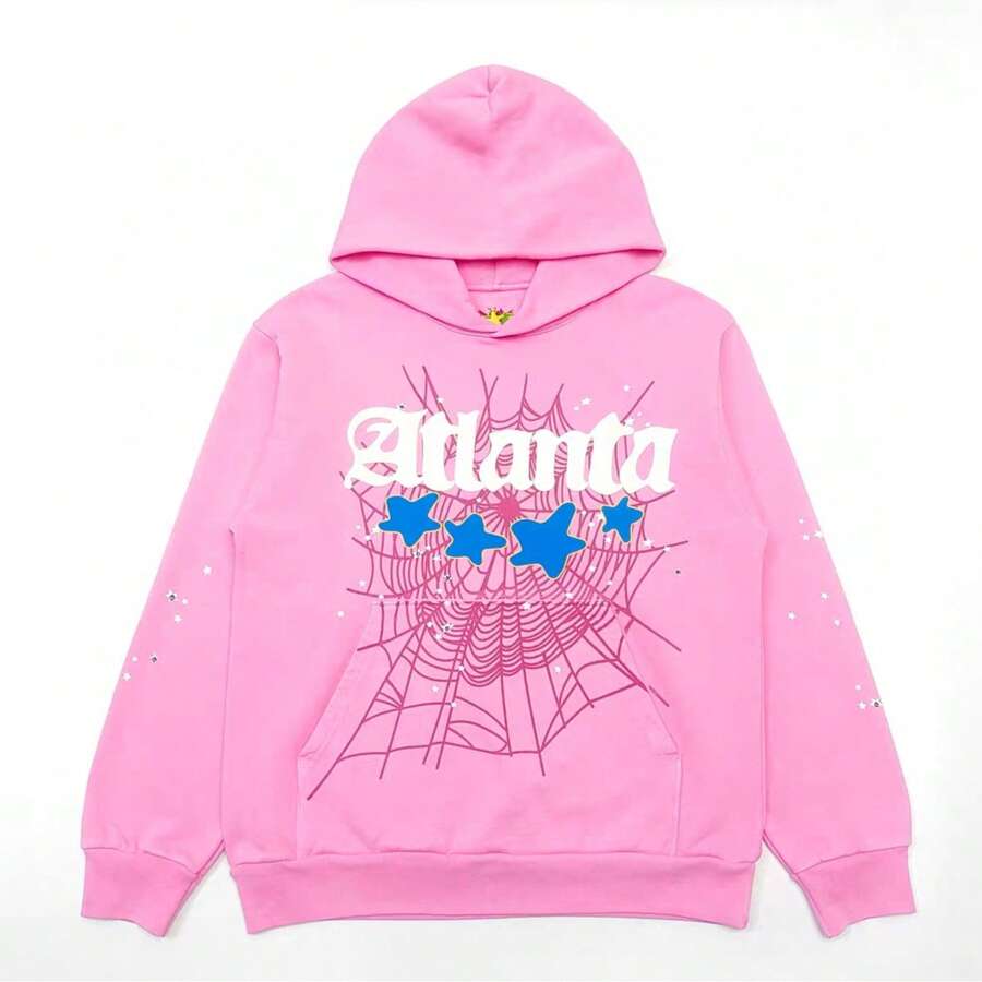 Sp5der Atlanta Printed Hoodie | Authentic Soft Fleece Premium Heavyweight Outerwear| Unisex For Both Men And Women | Casual Daily Layering Streetwear Outerwear - Hồng - Xem 1