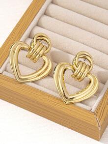 1 par de pendientes con forma de corazón retro y versátiles de moda - Amarillo Oro - Ver 4