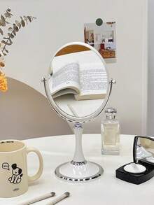 1 Stück vintage ovaler doppelseitiger drehbarer Schminkspiegel für Schlafzimmer/Studentenwohnheim, Geschenkartikel, Reise, Billigartikel, Reiseessentials - Weiss - Übersicht 3