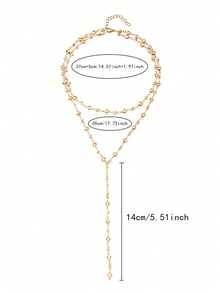 1pc Fashion Personalized French Style Long Fully Rhinestone Tassel Y-Shaped Necklace, Hollow Heart Choker Necklace, Random Color Oval Metal Chain Y-Shaped Necklace, Suitable For Travel, Date, Party And Other Occasions - Gold - View 3