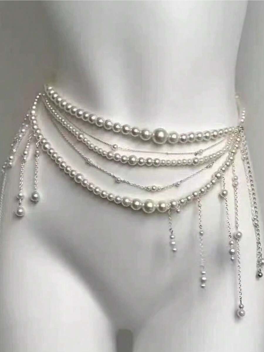 1件 时尚奢华休闲优雅精致独特轻盈珍珠多层流苏腰链，女士度假休闲饰品 - 彩色 - 查看 1