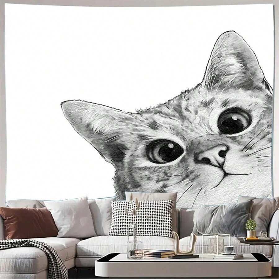 Cat Tapestry Wall Hanging Anime Aesthetic Room Decor Japanese Kawaii Home Decor Living Room Bedroom Wall Art Vintage Tapestry - 主圖樣式 - 查看 1